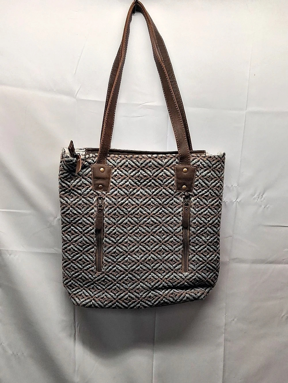 Myra Bag Geometric Tote in Brown & Blue